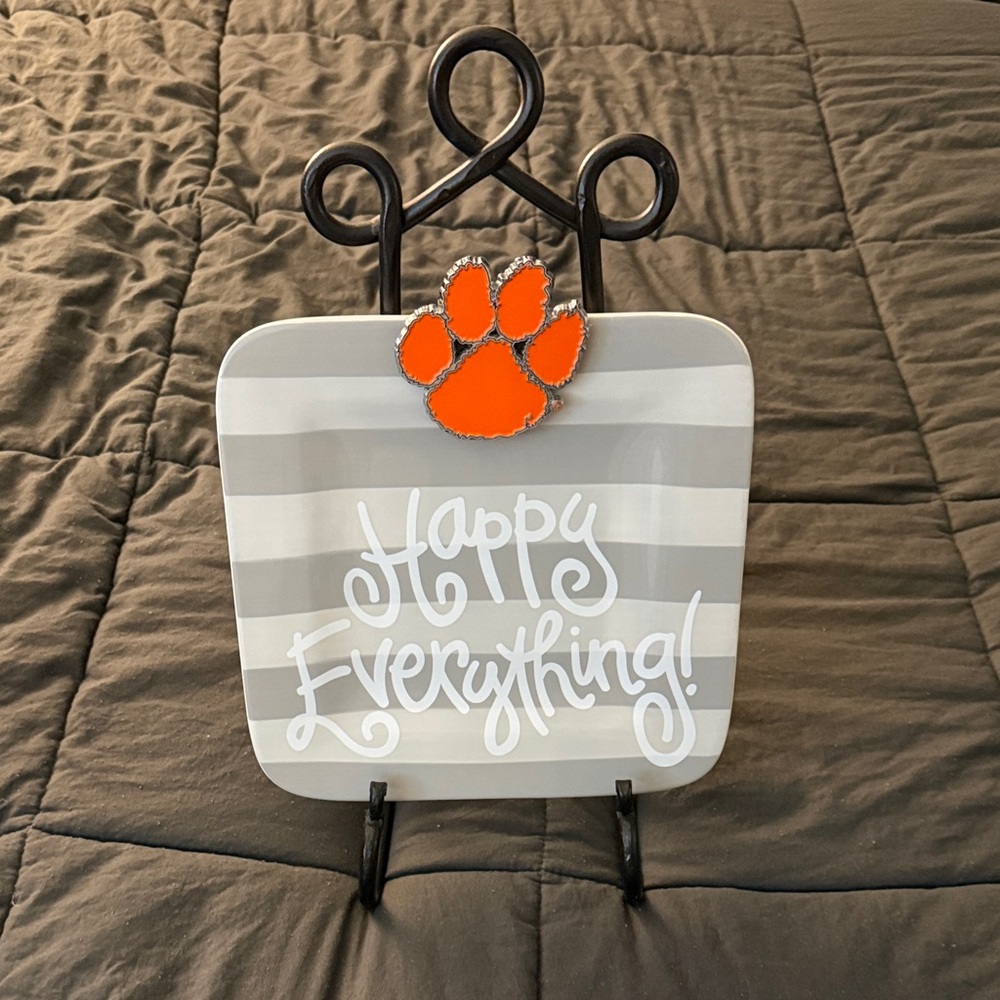 Happy Everything Decorative Plaque- Removable Orange Clemson Paw